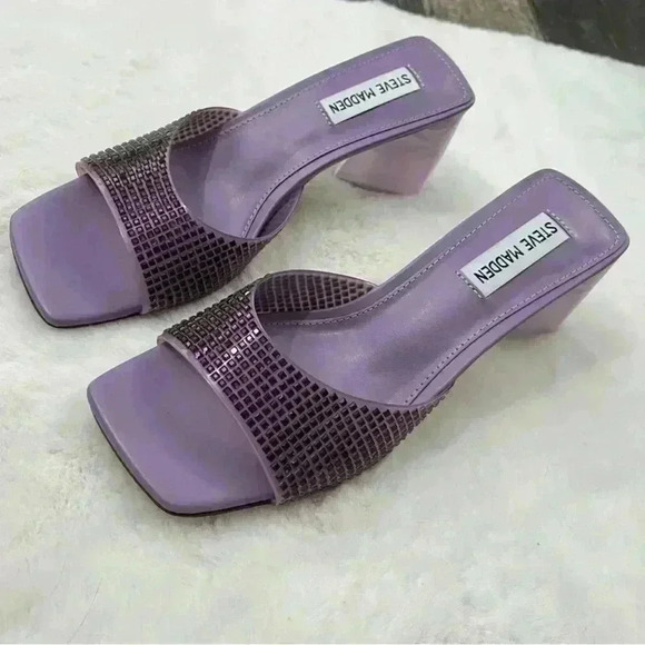 Steve Madden Purple Rhinestone Block Heel Slides Size 7.5 Retro 90s Hoco Bling - Picture 16 of 16